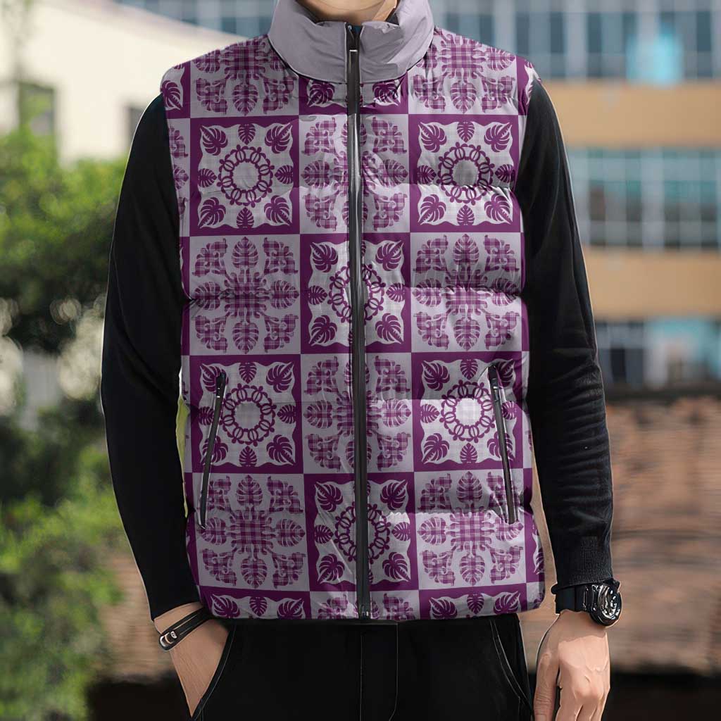 Poni Palaka Quilt Hawaii Sleeveless Puffer Jacket Hawaiian Tropical Monstera Sea Turtle LT14 - Polynesian Pride