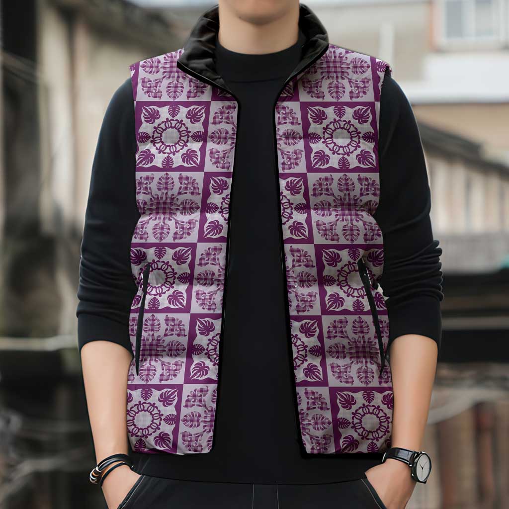 Poni Palaka Quilt Hawaii Sleeveless Puffer Jacket Hawaiian Tropical Monstera Sea Turtle LT14 - Polynesian Pride