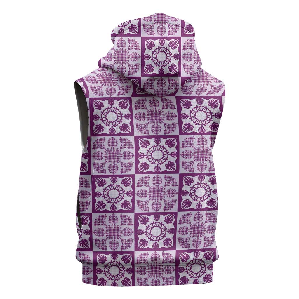 Poni Palaka Quilt Hawaii Sleeveless Zip Hoodie Hawaiian Tropical Monstera Sea Turtle LT14 - Polynesian Pride