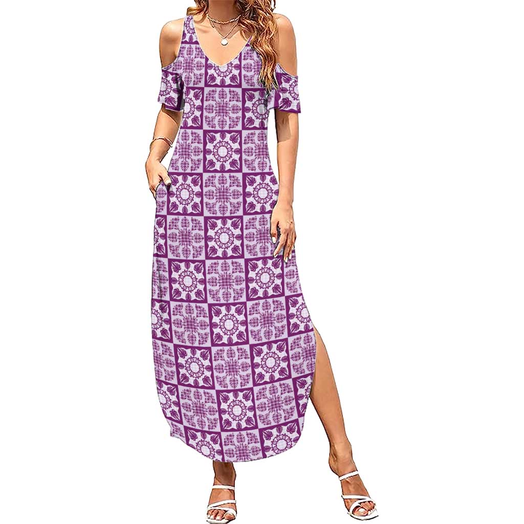 Poni Palaka Quilt Hawaii Summer Maxi Dress Hawaiian Tropical Monstera Sea Turtle