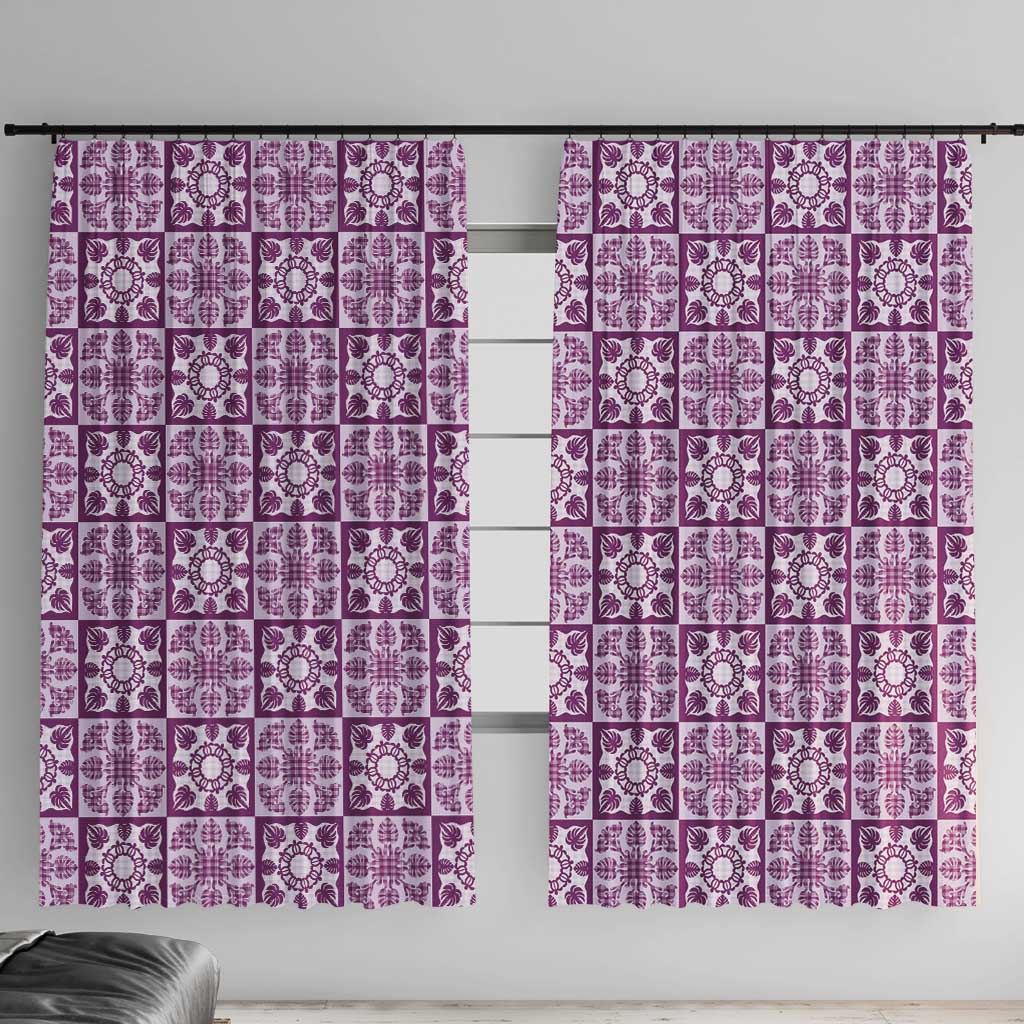 Poni Palaka Quilt Hawaii Window Curtain Hawaiian Tropical Monstera Sea Turtle LT14 With Hooks Purple - Polynesian Pride