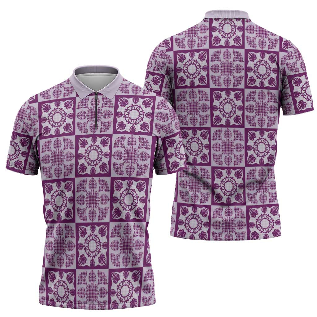 Poni Palaka Quilt Hawaii Zipper Polo Shirt Hawaiian Tropical Monstera Sea Turtle LT14 - Polynesian Pride