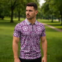 Poni Palaka Quilt Hawaii Zipper Polo Shirt Hawaiian Tropical Monstera Sea Turtle LT14 - Polynesian Pride