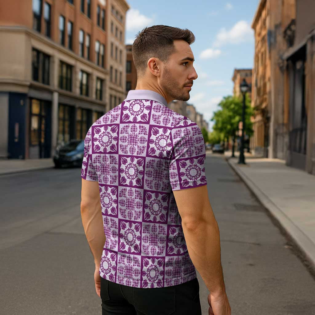 Poni Palaka Quilt Hawaii Zipper Polo Shirt Hawaiian Tropical Monstera Sea Turtle LT14 - Polynesian Pride