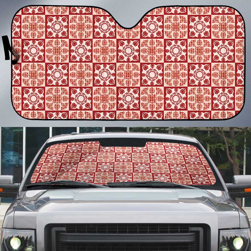 Ulaula Palaka Quilt Hawaii Auto Sun Shade Hawaiian Tropical Monstera Sea Turtle LT14 Red - Polynesian Pride