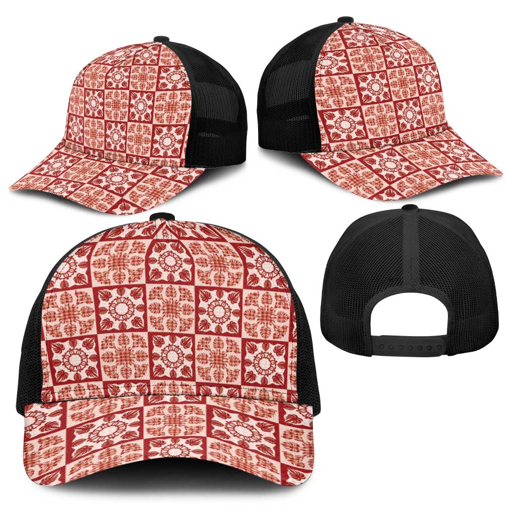 Ulaula Palaka Quilt Hawaii Baseball Net Cap Hawaiian Tropical Monstera Sea Turtle