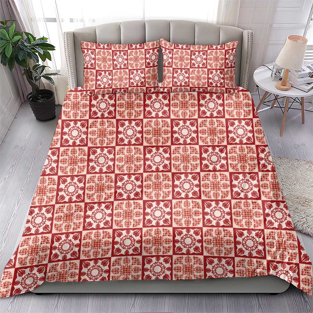 Ulaula Palaka Quilt Hawaii Bedding Set Hawaiian Tropical Monstera Sea Turtle