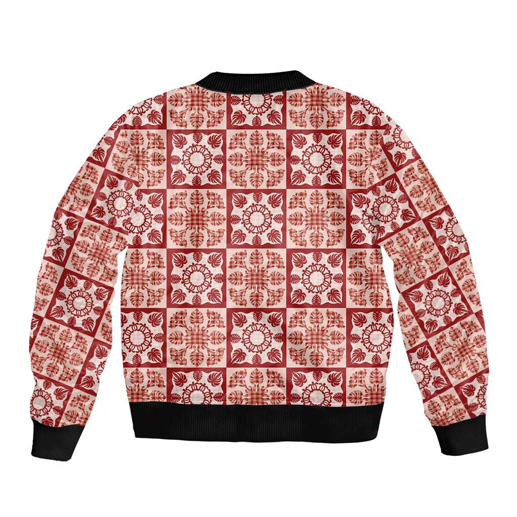 Ulaula Palaka Quilt Hawaii Bomber Jacket Hawaiian Tropical Monstera Sea Turtle