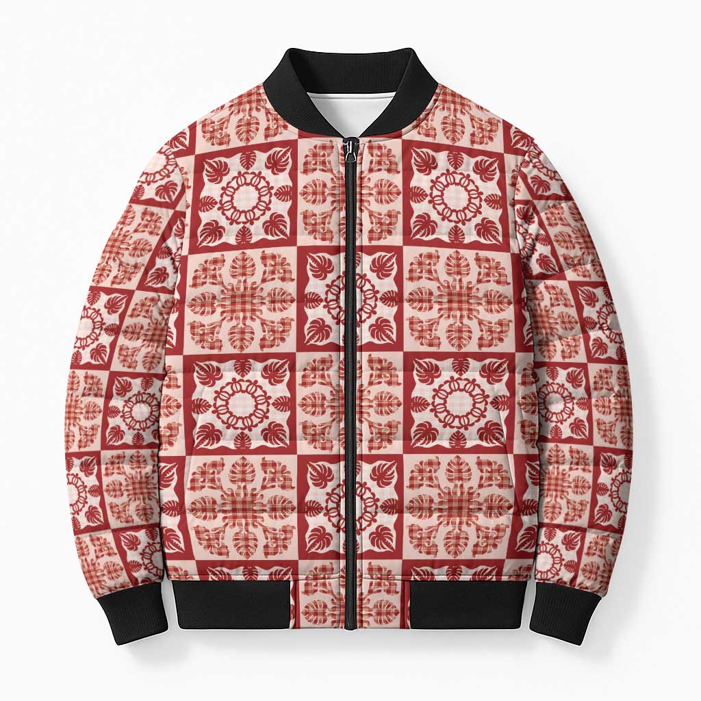 Ulaula Palaka Quilt Hawaii Bomber Puffer Jacket Hawaiian Tropical Monstera Sea Turtle