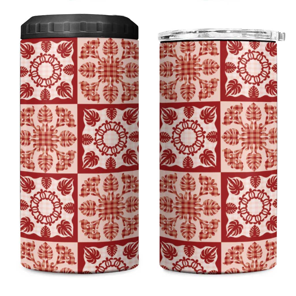Ulaula Palaka Quilt Hawaii 4 in 1 Can Cooler Tumbler Hawaiian Tropical Monstera Sea Turtle LT14 One Size: 16 oz Red - Polynesian Pride