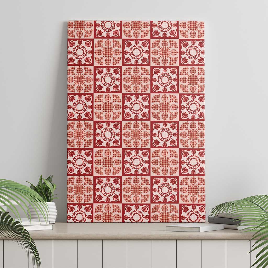 Ulaula Palaka Quilt Hawaii Canvas Wall Art Hawaiian Tropical Monstera Sea Turtle LT14 - Polynesian Pride