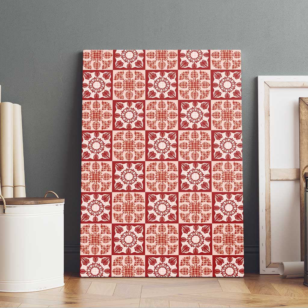 Ulaula Palaka Quilt Hawaii Canvas Wall Art Hawaiian Tropical Monstera Sea Turtle LT14 - Polynesian Pride