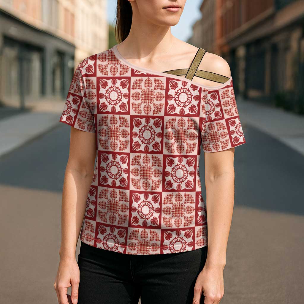 Ulaula Palaka Quilt Hawaii Cross Shoulder Shirt Hawaiian Tropical Monstera Sea Turtle