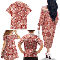 Ulaula Palaka Quilt Hawaii Family Matching Off The Shoulder Long Sleeve Dress and Hawaiian Shirt Hawaiian Tropical Monstera Sea Turtle
