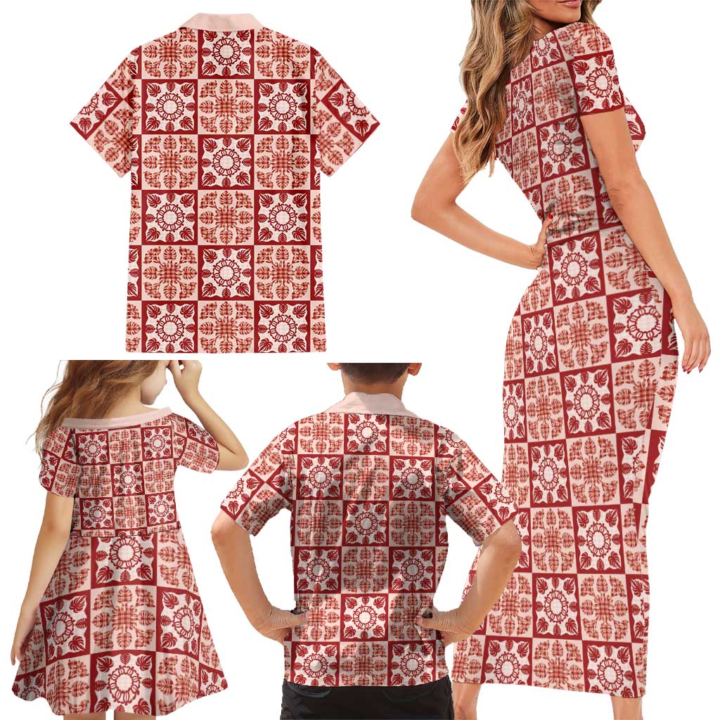 Ulaula Palaka Quilt Hawaii Family Matching Short Sleeve Bodycon Dress and Hawaiian Shirt Hawaiian Tropical Monstera Sea Turtle