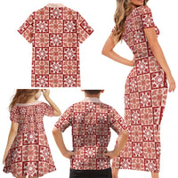 Ulaula Palaka Quilt Hawaii Family Matching Short Sleeve Bodycon Dress and Hawaiian Shirt Hawaiian Tropical Monstera Sea Turtle