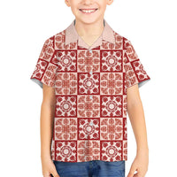 Ulaula Palaka Quilt Hawaii Family Matching Tank Maxi Dress and Hawaiian Shirt Hawaiian Tropical Monstera Sea Turtle LT14 Son's Shirt Red - Polynesian Pride