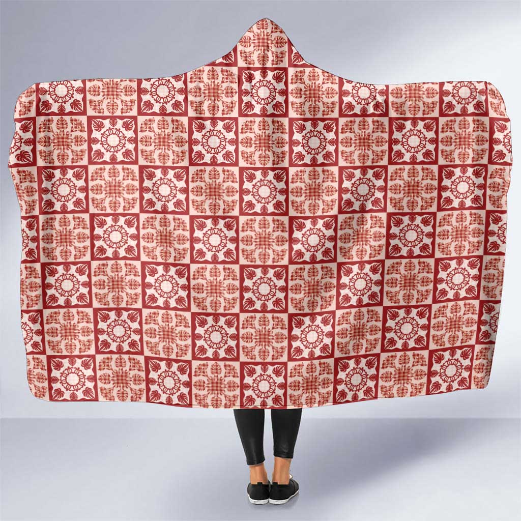 Ulaula Palaka Quilt Hawaii Hooded Blanket Hawaiian Tropical Monstera Sea Turtle LT14 One Size Red - Polynesian Pride
