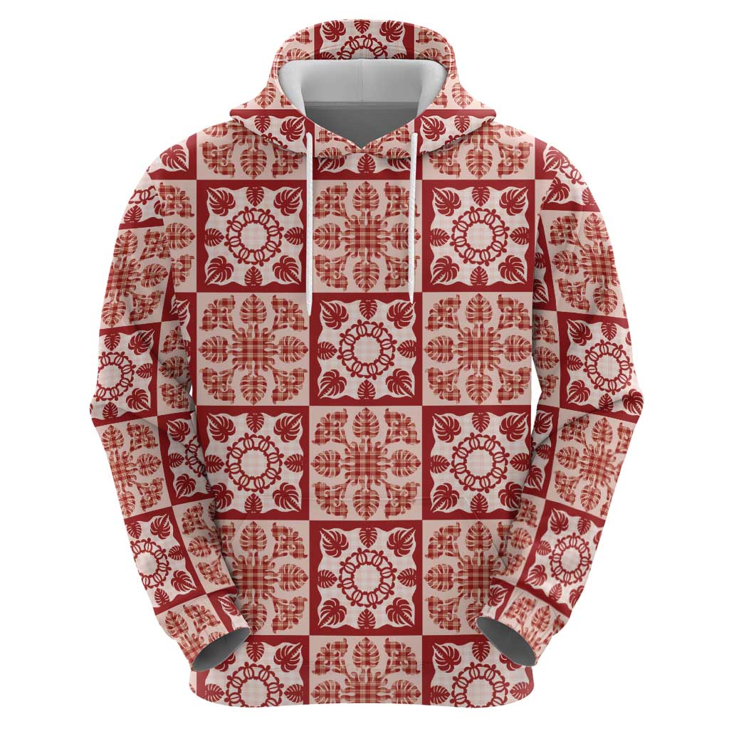 Ulaula Palaka Quilt Hawaii Hoodie Hawaiian Tropical Monstera Sea Turtle