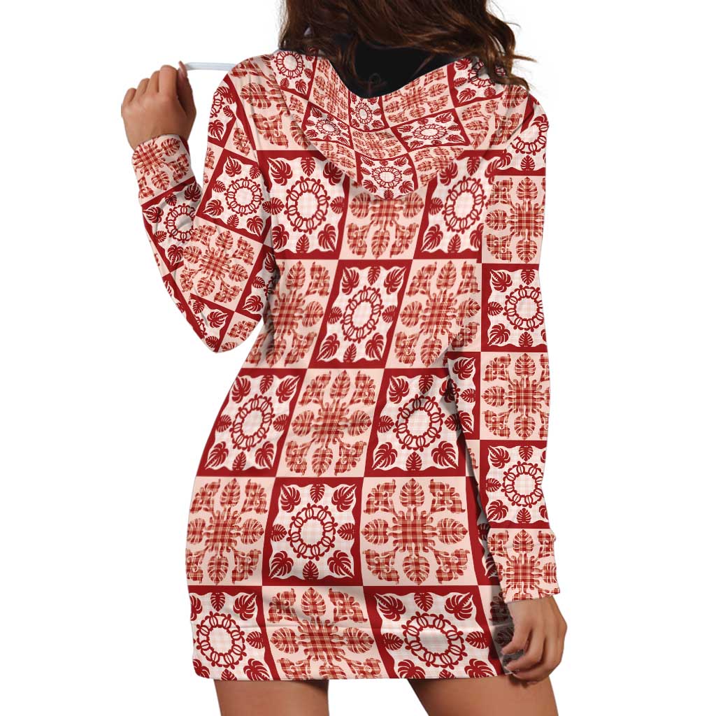 Ulaula Palaka Quilt Hawaii Hoodie Dress Hawaiian Tropical Monstera Sea Turtle LT14 - Polynesian Pride