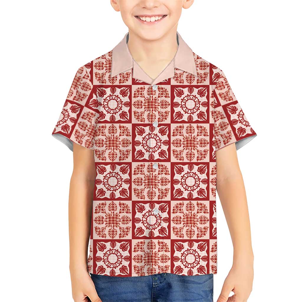 Ulaula Palaka Quilt Hawaii Kid Hawaiian Shirt Hawaiian Tropical Monstera Sea Turtle LT14 Kid Red - Polynesian Pride
