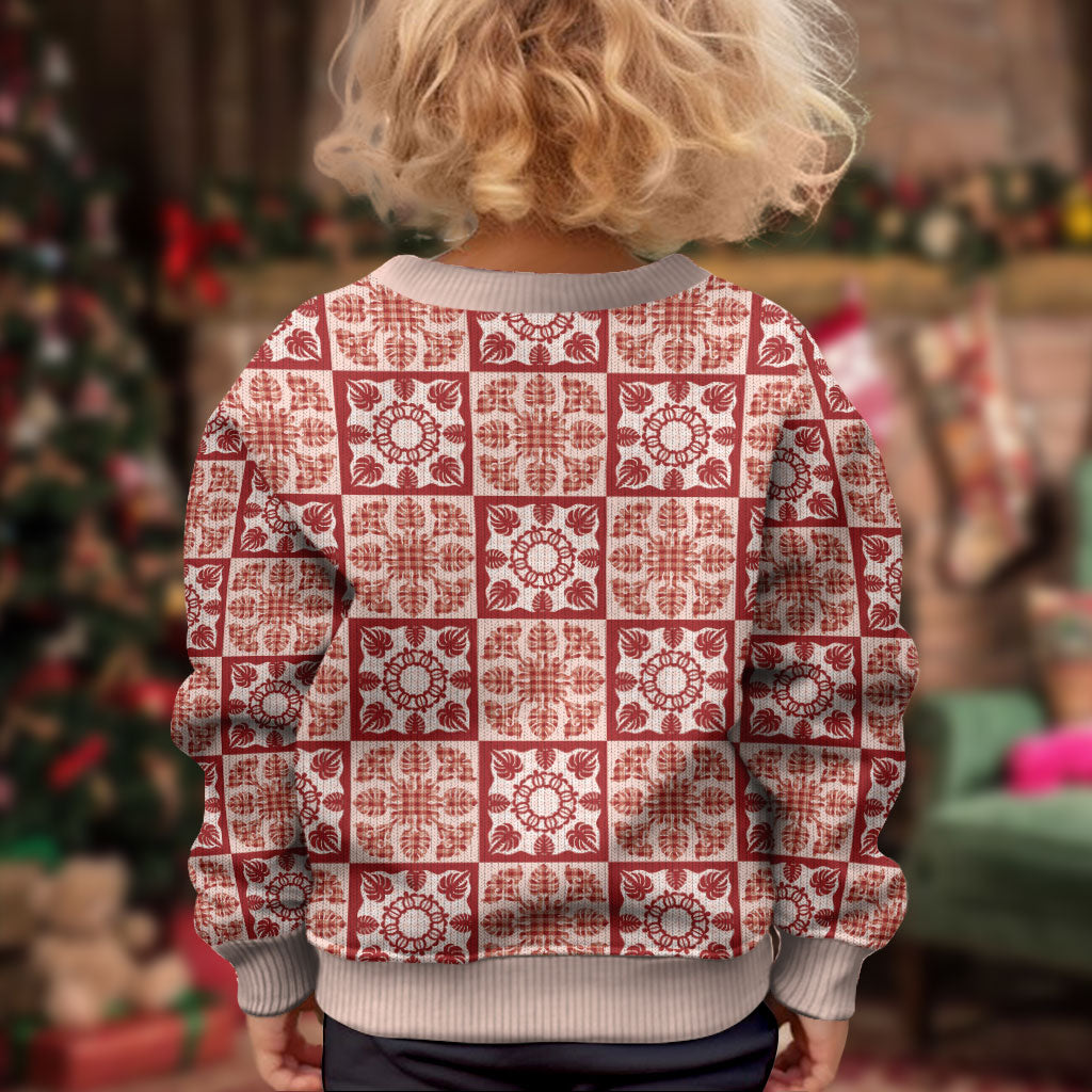 Ulaula Palaka Quilt Hawaii Kid Ugly Christmas Sweater Hawaiian Tropical Monstera Sea Turtle LT14 - Polynesian Pride
