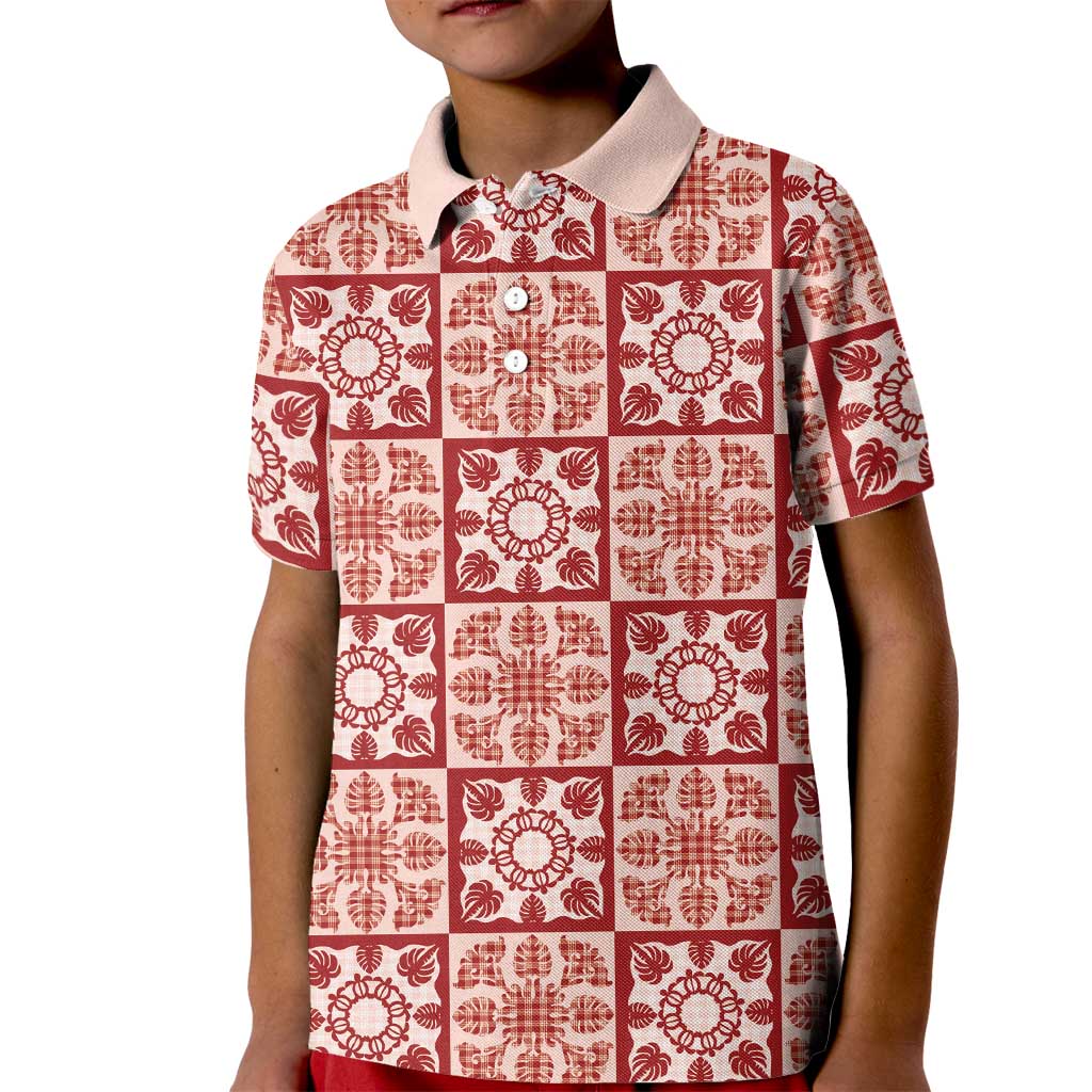 Ulaula Palaka Quilt Hawaii Kid Polo Shirt Hawaiian Tropical Monstera Sea Turtle