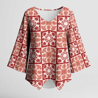 Ulaula Palaka Quilt Hawaii Kimono Sleeve Blouse Hawaiian Tropical Monstera Sea Turtle