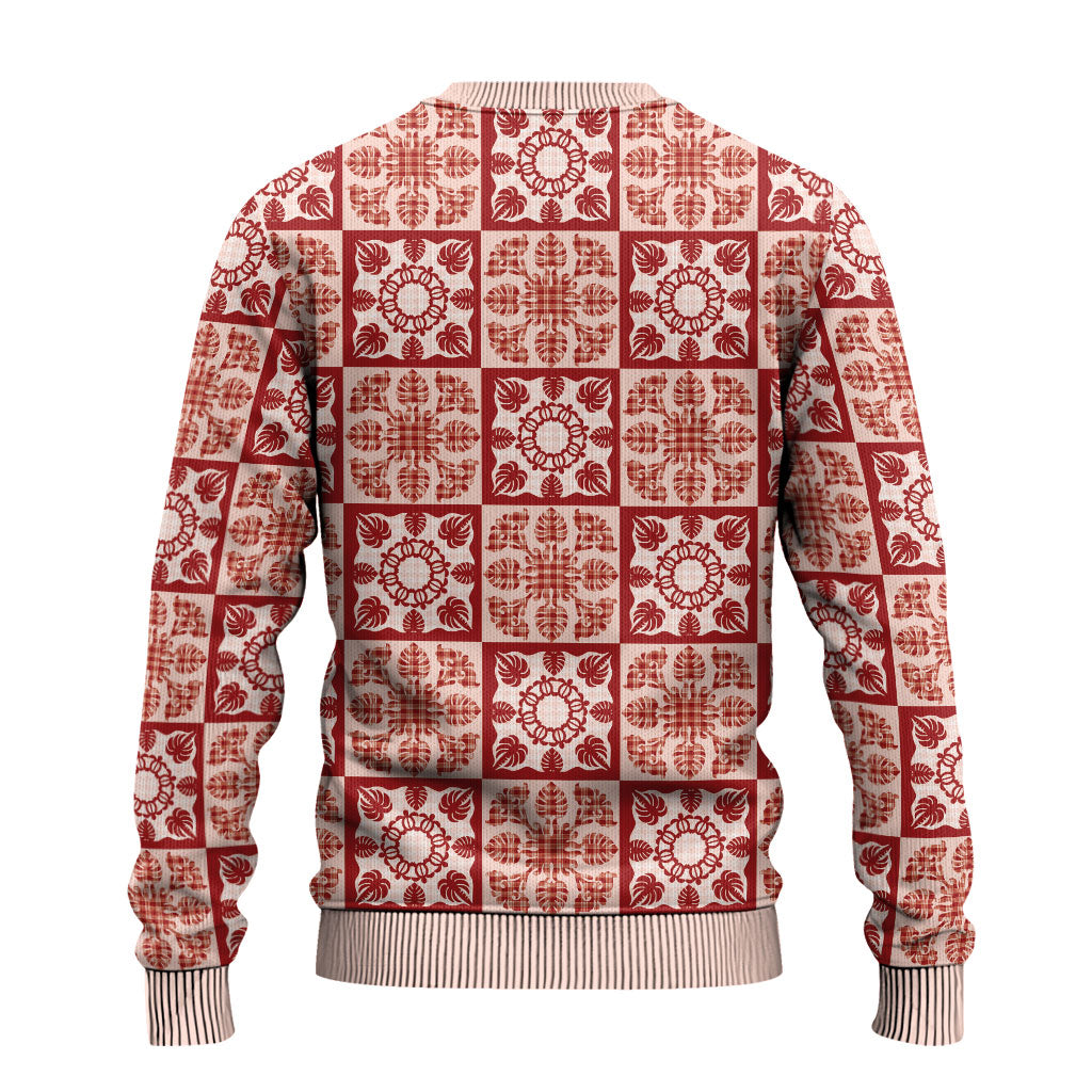 Ulaula Palaka Quilt Hawaii Ugly Christmas Sweater Hawaiian Tropical Monstera Sea Turtle LT14 - Polynesian Pride