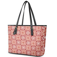 Ulaula Palaka Quilt Hawaii Leather Tote Bag Hawaiian Tropical Monstera Sea Turtle
