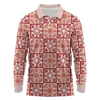 Ulaula Palaka Quilt Hawaii Long Sleeve Polo Shirt Hawaiian Tropical Monstera Sea Turtle LT14 Red - Polynesian Pride