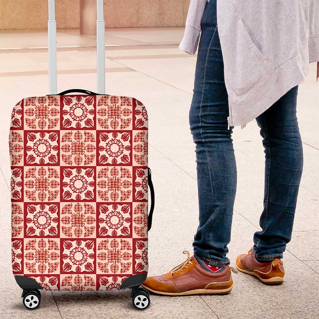 Ulaula Palaka Quilt Hawaii Luggage Cover Hawaiian Tropical Monstera Sea Turtle LT14 Red - Polynesian Pride