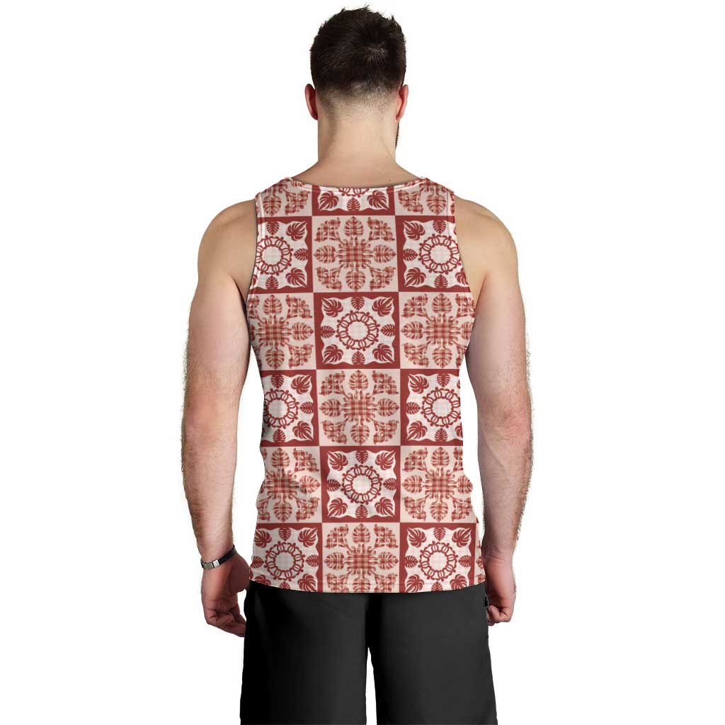 Ulaula Palaka Quilt Hawaii Men Tank Top Hawaiian Tropical Monstera Sea Turtle