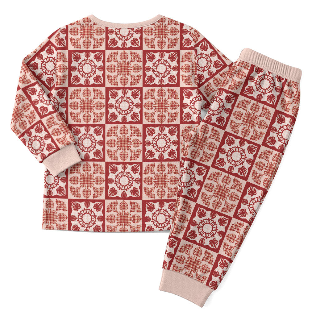 Ulaula Palaka Quilt Hawaii Christmas Pajama Set Hawaiian Tropical Monstera Sea Turtle LT14 - Polynesian Pride