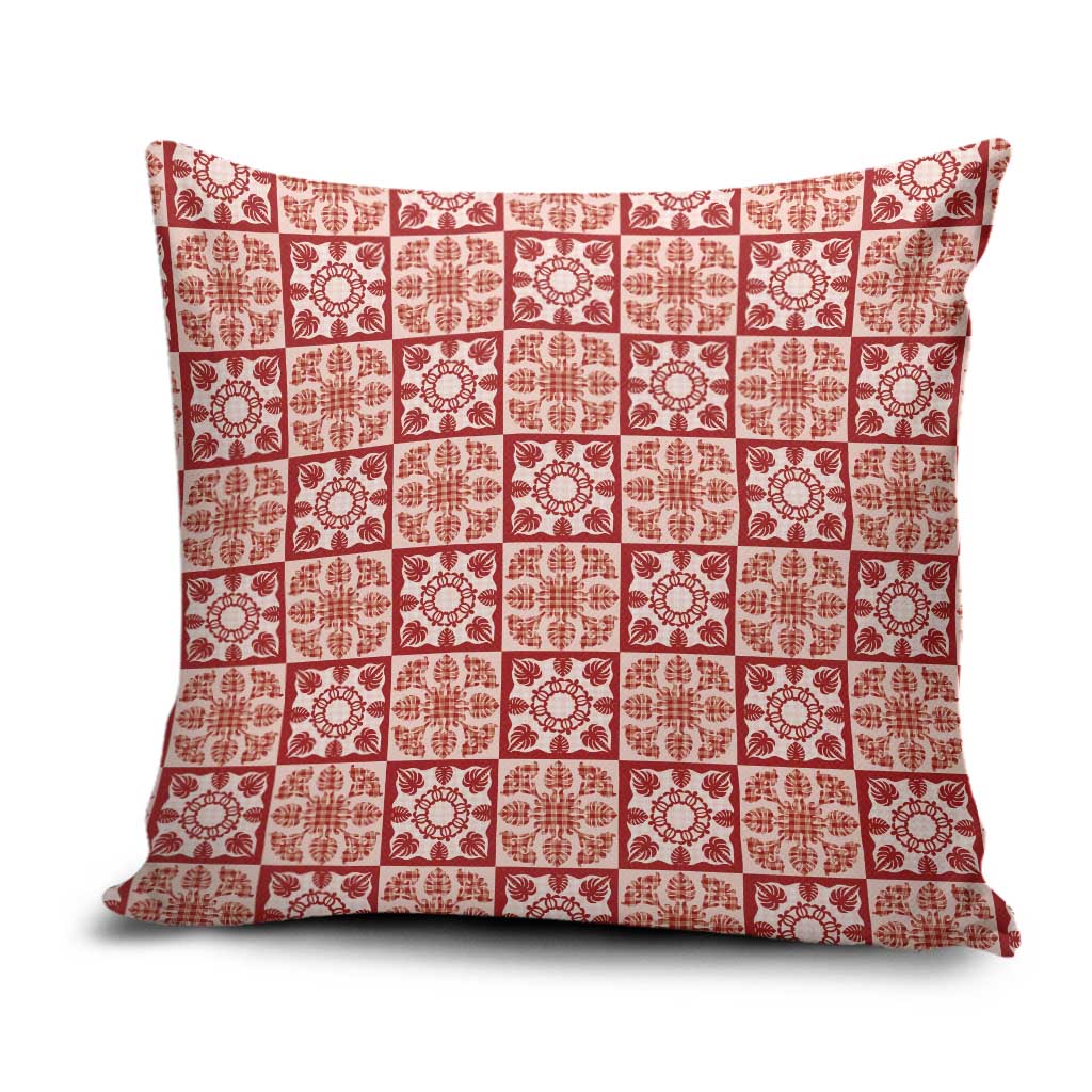 Ulaula Palaka Quilt Hawaii Pillow Cover Hawaiian Tropical Monstera Sea Turtle LT14 Red - Polynesian Pride