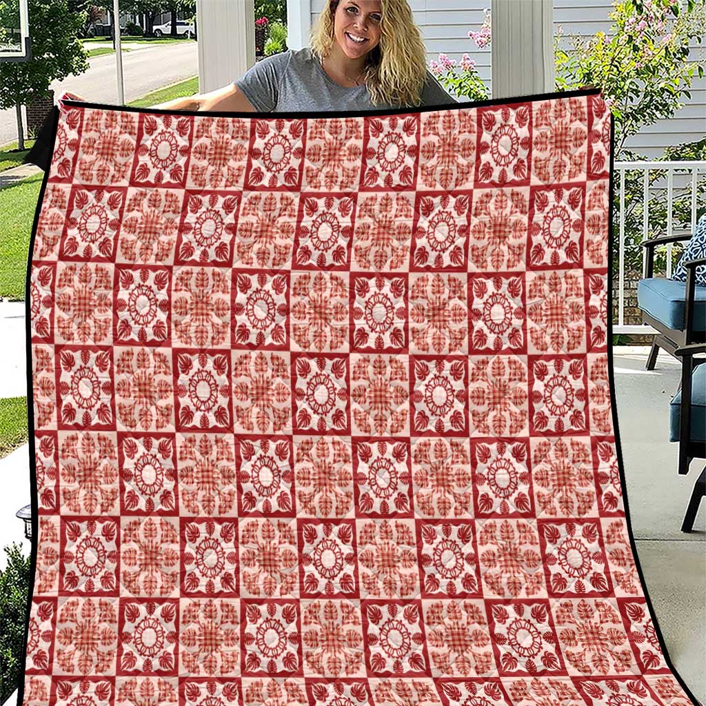 Ulaula Palaka Quilt Hawaii Quilt Hawaiian Tropical Monstera Sea Turtle LT14 Red - Polynesian Pride