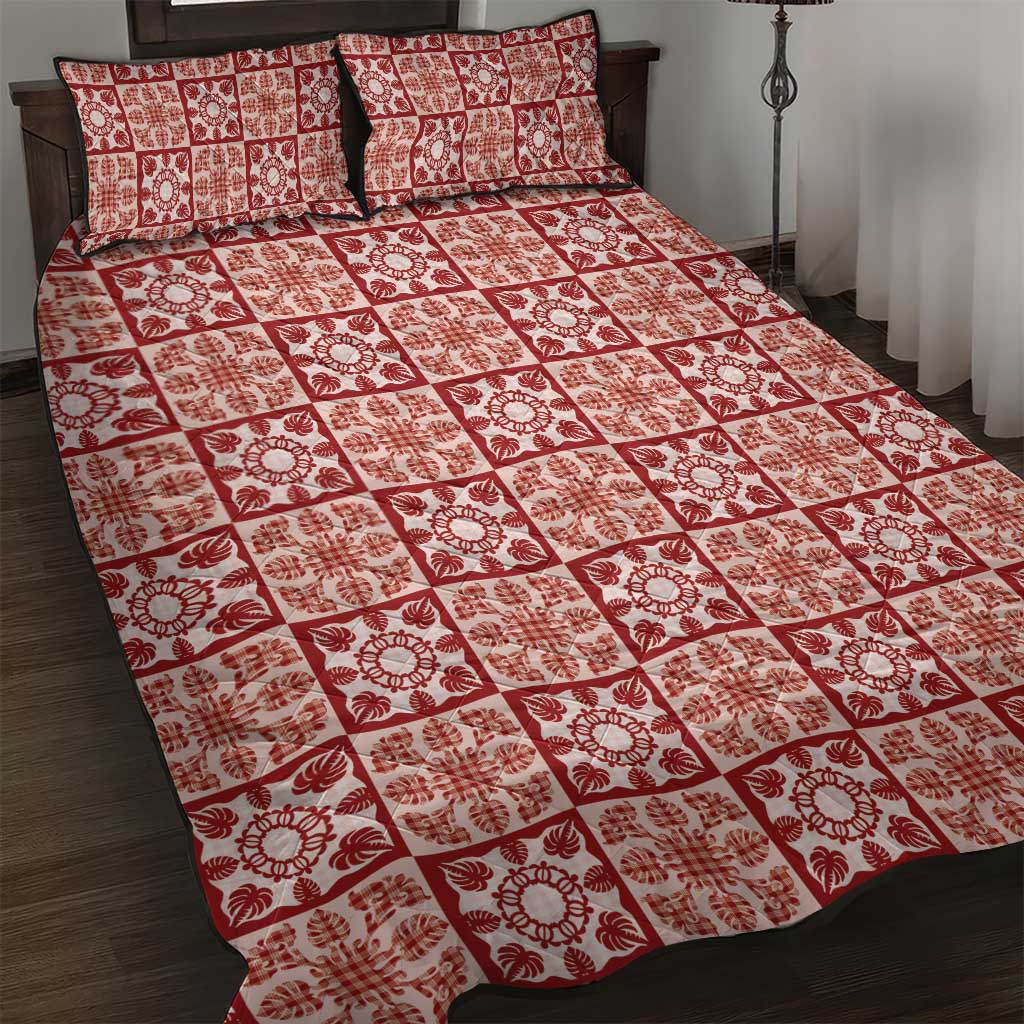 Ulaula Palaka Quilt Hawaii Quilt Bed Set Hawaiian Tropical Monstera Sea Turtle LT14 Red - Polynesian Pride