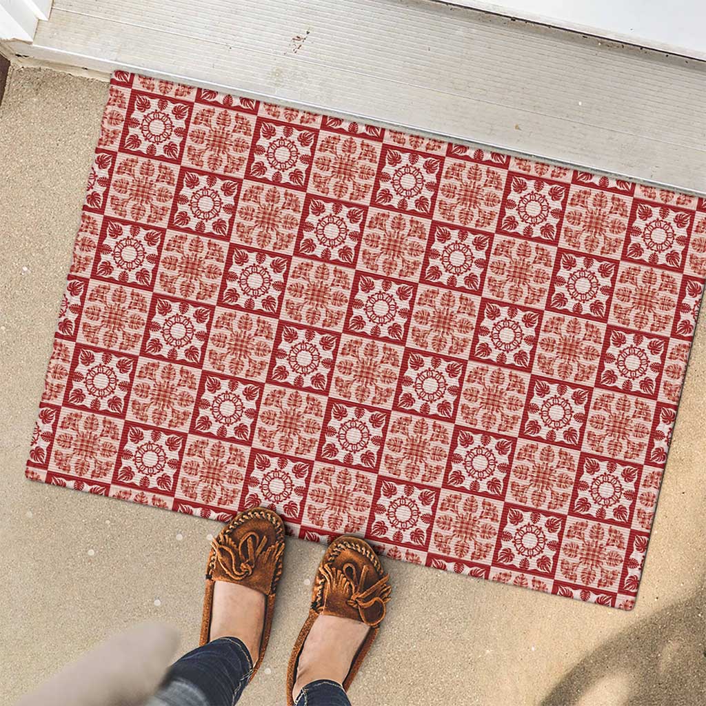 Ulaula Palaka Quilt Hawaii Rubber Doormat Hawaiian Tropical Monstera Sea Turtle