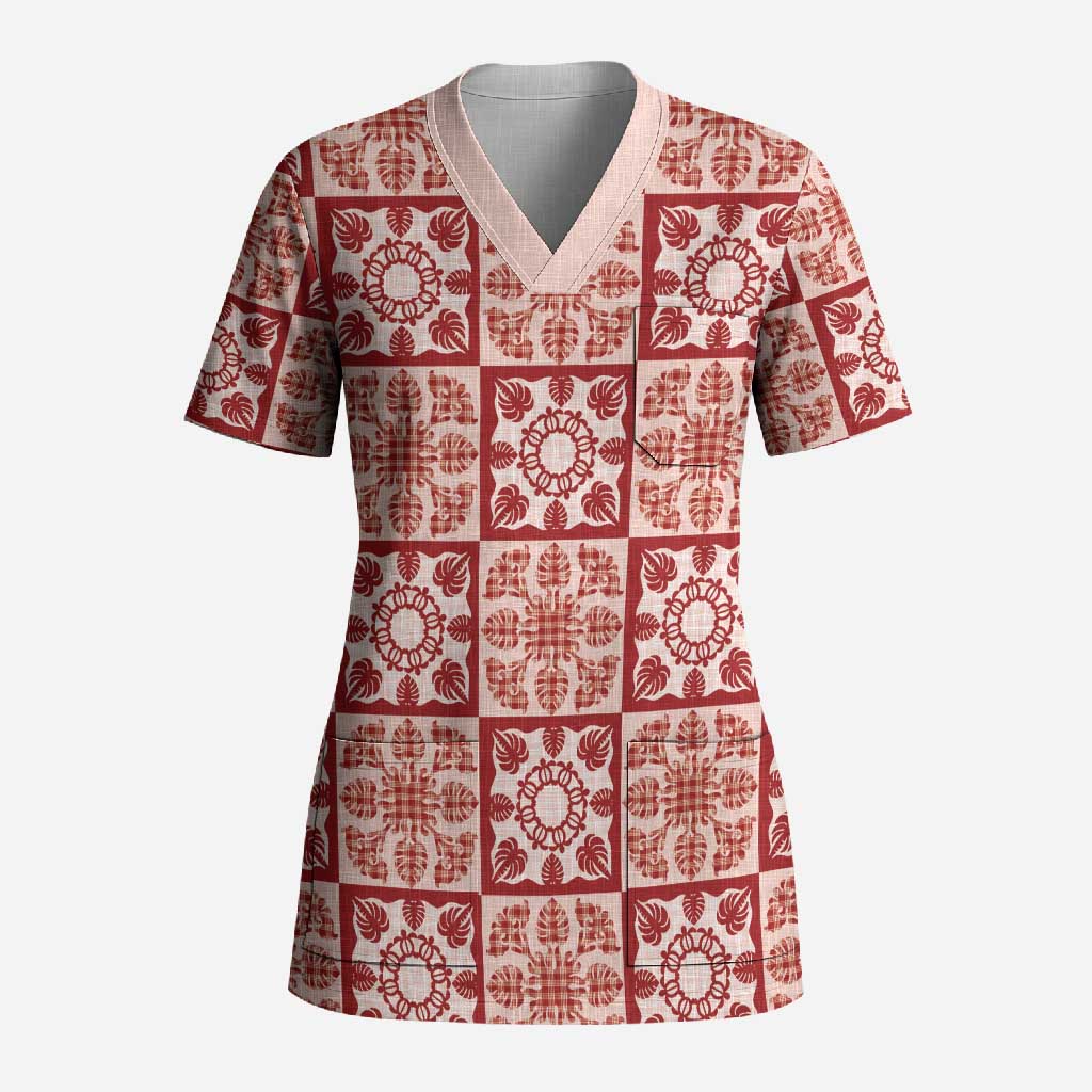 Ulaula Palaka Quilt Hawaii Scrub Top Hawaiian Tropical Monstera Sea Turtle