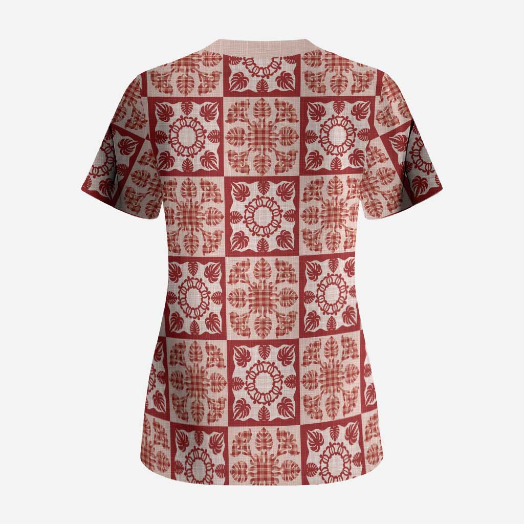Ulaula Palaka Quilt Hawaii Scrub Top Hawaiian Tropical Monstera Sea Turtle