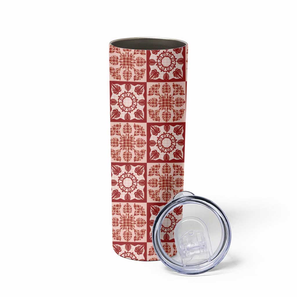 Ulaula Palaka Quilt Hawaii Skinny Tumbler Hawaiian Tropical Monstera Sea Turtle LT14 - Polynesian Pride