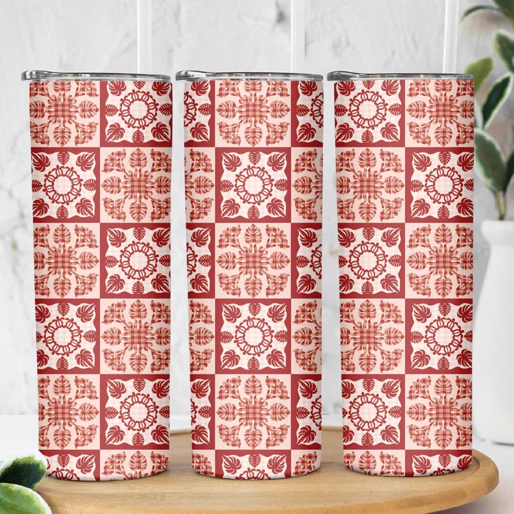 Ulaula Palaka Quilt Hawaii Skinny Tumbler Hawaiian Tropical Monstera Sea Turtle LT14 - Polynesian Pride