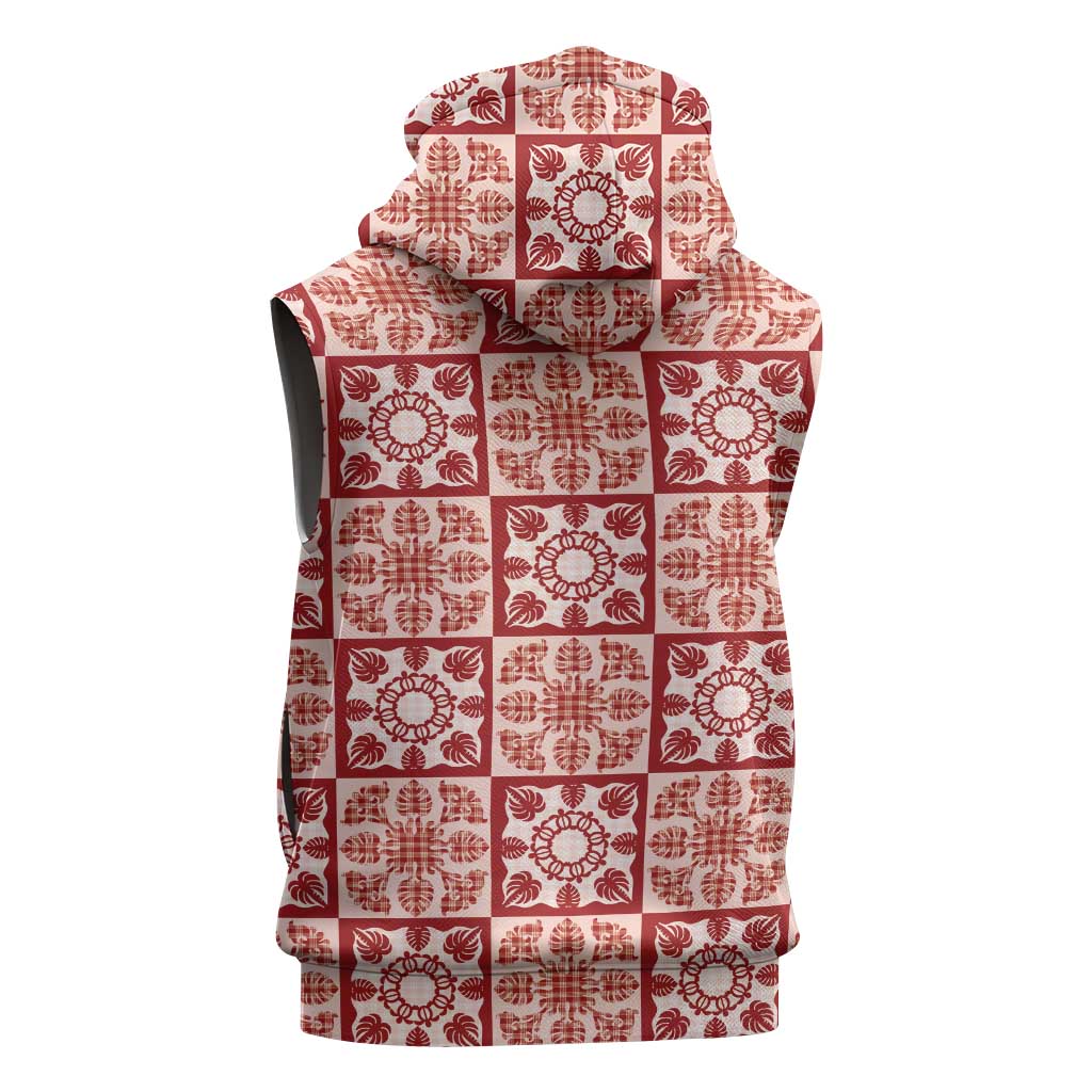Ulaula Palaka Quilt Hawaii Sleeveless Hoodie Hawaiian Tropical Monstera Sea Turtle LT14 - Polynesian Pride