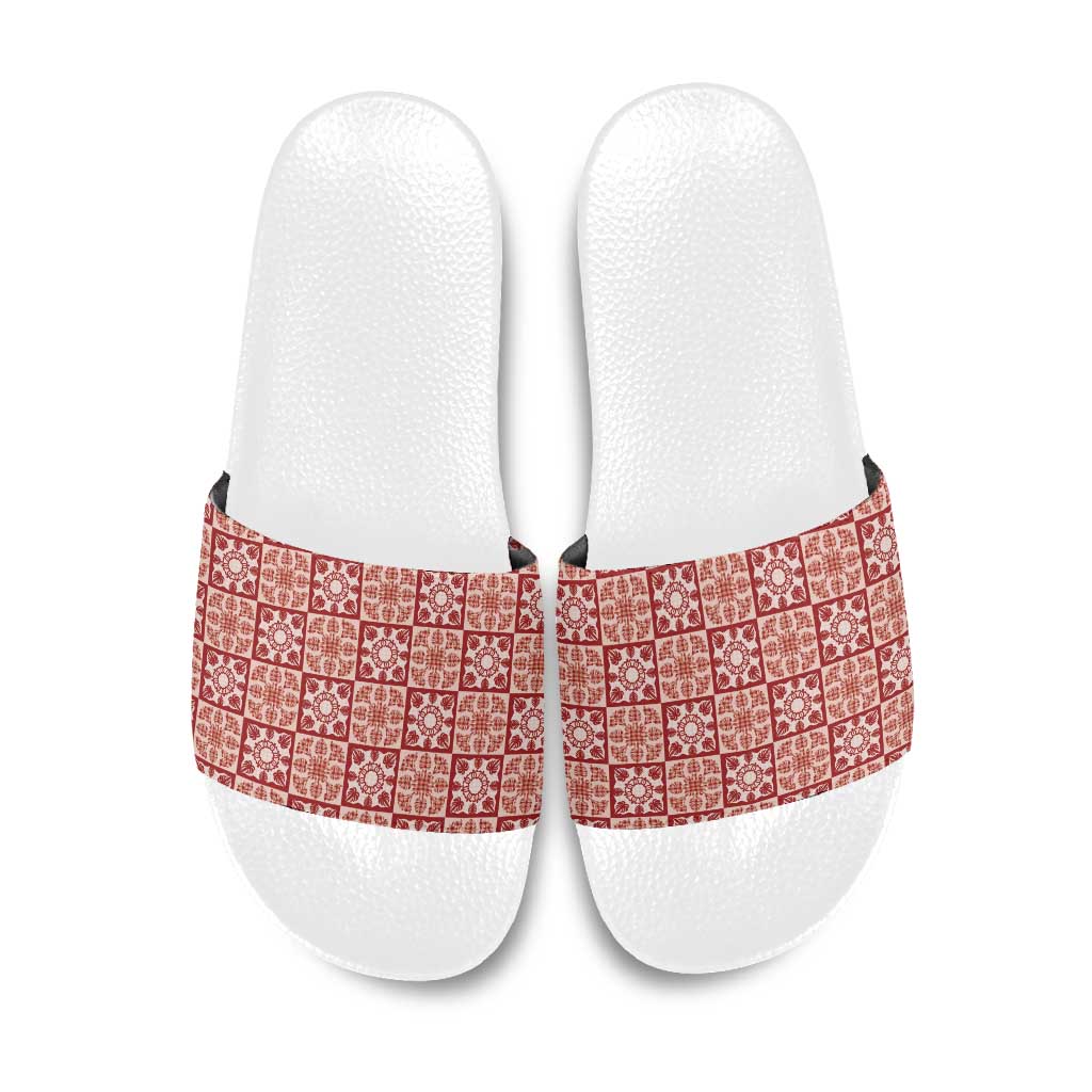 Ulaula Palaka Quilt Hawaii Slide Sandals Hawaiian Tropical Monstera Sea Turtle
