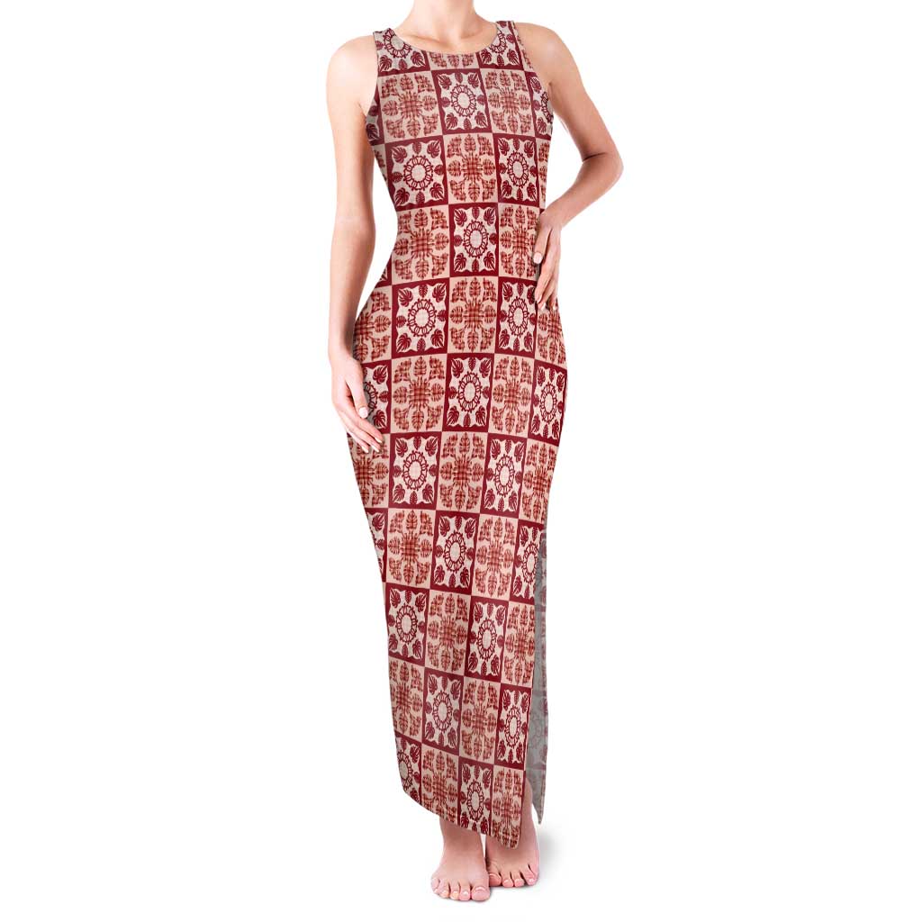 Ulaula Palaka Quilt Hawaii Tank Maxi Dress Hawaiian Tropical Monstera Sea Turtle