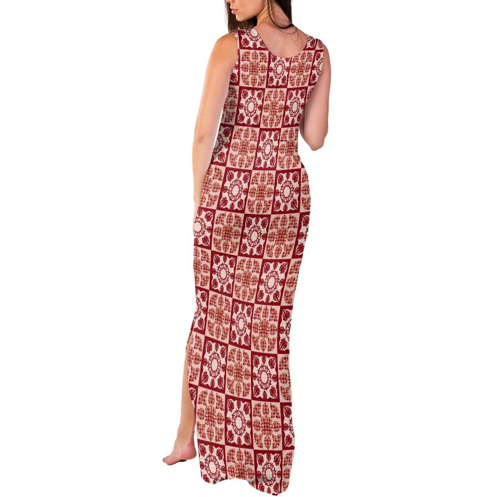 Ulaula Palaka Quilt Hawaii Tank Maxi Dress Hawaiian Tropical Monstera Sea Turtle LT14 - Polynesian Pride