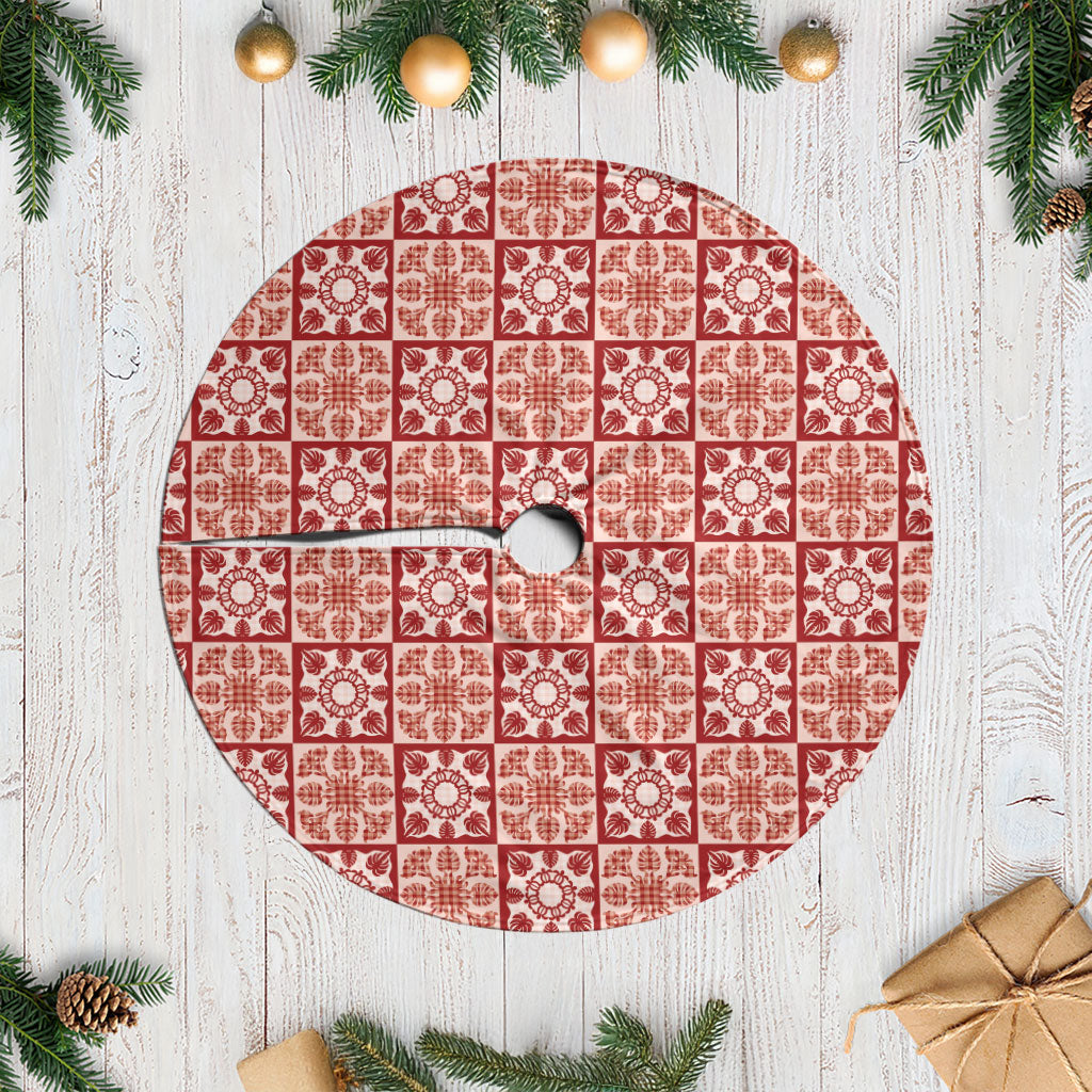 Ulaula Palaka Quilt Hawaii Tree Skirt Hawaiian Tropical Monstera Sea Turtle LT14 Casual Red - Polynesian Pride