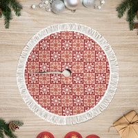 Ulaula Palaka Quilt Hawaii Tree Skirt Hawaiian Tropical Monstera Sea Turtle LT14 Fringed Red - Polynesian Pride