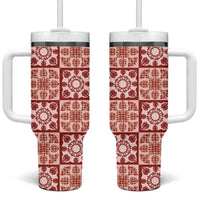 Ulaula Palaka Quilt Hawaii Tumbler With Handle Hawaiian Tropical Monstera Sea Turtle