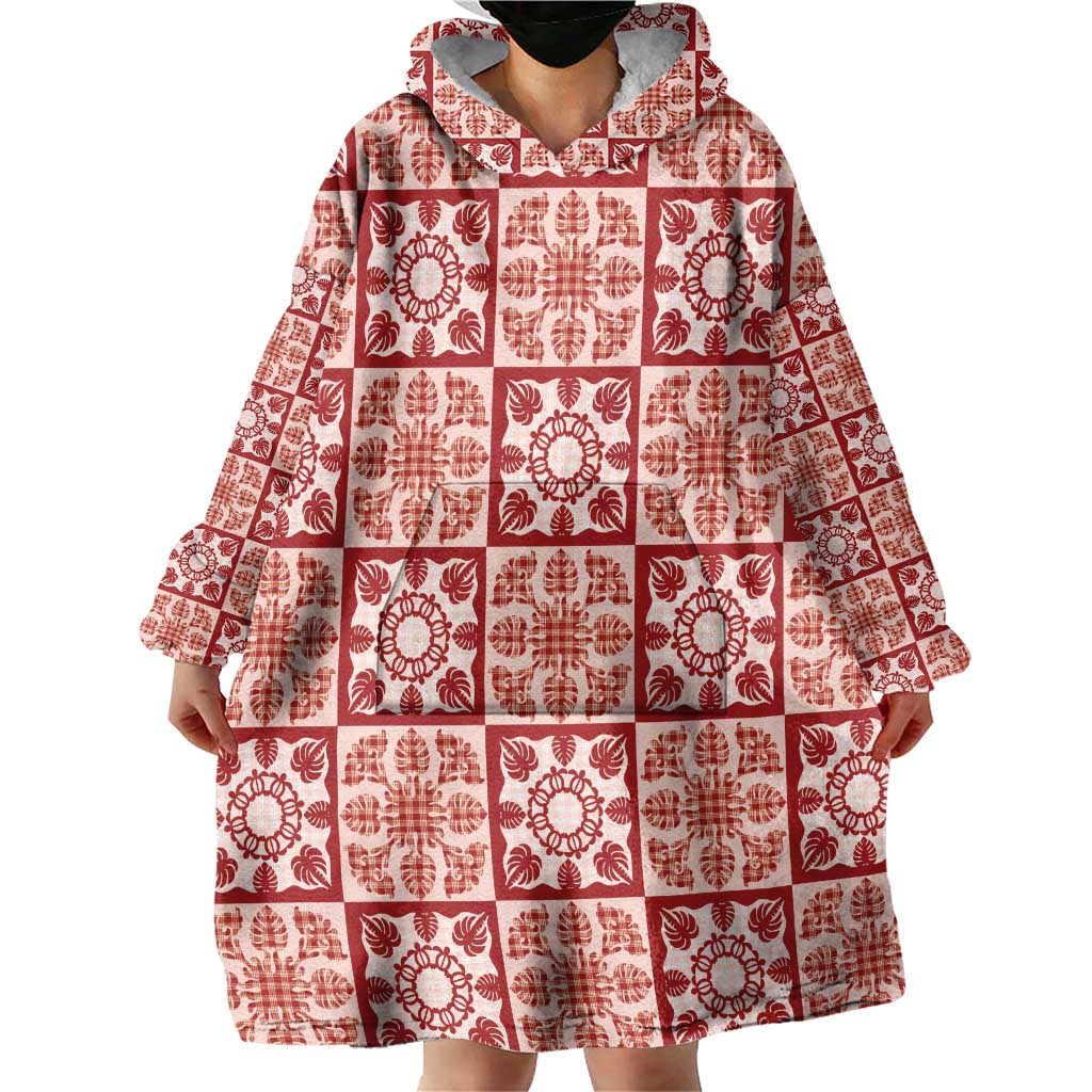 Ulaula Palaka Quilt Hawaii Wearable Blanket Hoodie Hawaiian Tropical Monstera Sea Turtle